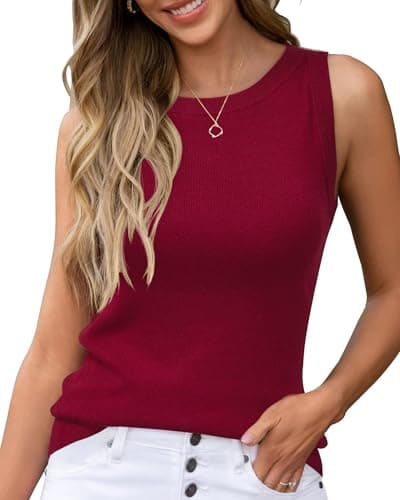Arach&Cloz 2026 Womens Cashmere Tank Tops Summer Fall Sleeveless Vest Crew Neck Soft Sweater Cute Fashion Dressy Business Casual Outfits Knit Trendy Work Teacher Clothes Burgundy Red S - Image 1