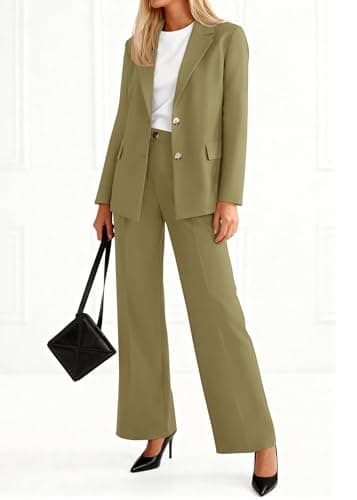 KIRUNDO Womens Suits 2 Piece Set Business Casual Blazer Jacket Wide Leg Dress Pants Suits Professional Work Office Outfits(Army Green, XX-Large) - Thumbnail 2