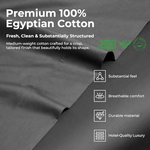 HYPREST 100% Egyptian Cotton Sheets Queen Size - 18 Inch Deep Pocket Queen Sheets, Luxury Soft & Crisp Bed Sheets Set, Oeko-TEX Certified, Durable Cooling Hotel Bedding, Grey - Thumbnail 2