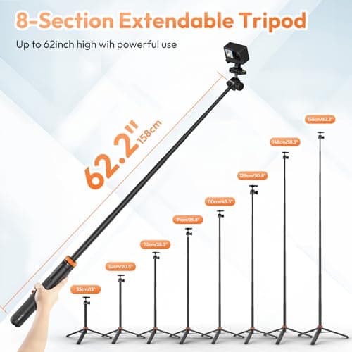 Rubesee Selfie Stick Tripod for Gopro Camera, 62" Extendable Tripod Stand with 360° Ball Head 1/4" Screw, Portable Lightweight Camera Tripod for GoPro Max Hero 13 12 11 10 9 8 DJI OSMO Action Camera - Thumbnail 2