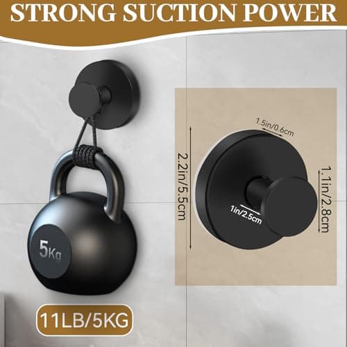 TACGEA Suction Cup Hooks for Shower, Wreath Hangers for Front Doors, Removable Towel Hooks for Bathroom Window Glass, Powerful Vacuum Shower Hook for Towel, Robe, Loofah - 2 Pack, Black - Thumbnail 2
