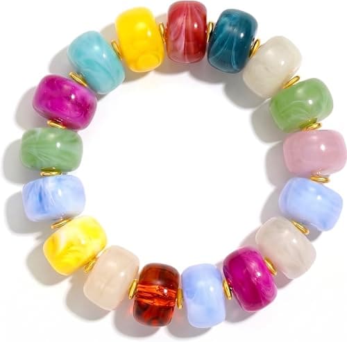 chorfla Colorful Beaded Bracelets for Women, Boho Rainbow Chunky Resin Elastic Stretch Bracelet, Vibrant Summer Beach Jewelry Gift - Image 1