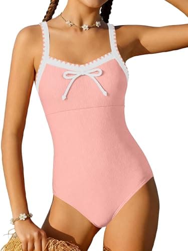 AMAWMW Girls' Swimsuit Adjustable Straps Padded Bathing Suit for 9-16y Teens Kids Swimwear Summer, Pink, 9-10 Years