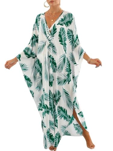 Kfnire Kaftan Dresses for Women Plus Size Loungewear V Neck Batwing Sleeve Mumu Caftan Dress Women Beach Swimsuit Coverups - Image 1