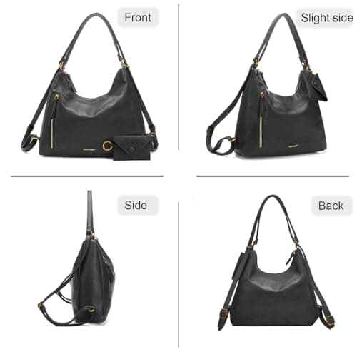 Women Hobo Bag Faux Leather Tote Handbags, Black - Thumbnail 2
