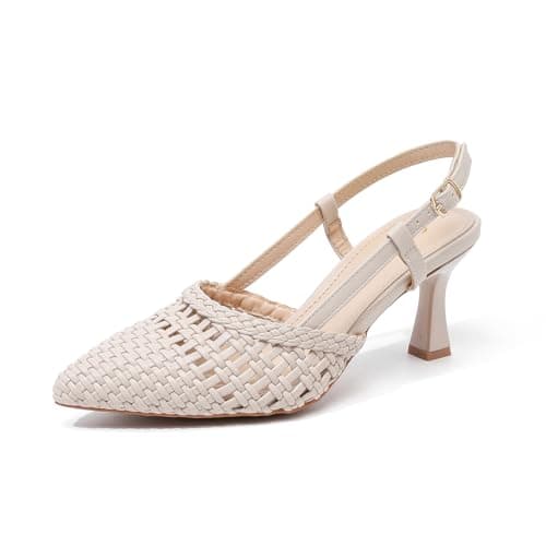 Amoji Womens Pointed Closed Toe Pumps Kitten Heels Slingback Women Dress Party Wedding FZ342 Nude 11 women