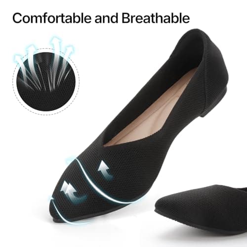 ATHMILE Pointed Toe Flats for Women Ultra-Comfortable Knit Ballet Flats Shoes for Women with Memory Foam & Padding, Machine Washable Womens Flats for Work Office Casual Wedding Black Size 10 - Thumbnail 4