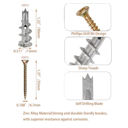 SSKKBX Drywall Anchors and Screws Kit 300PCS - All-in-One Picture Hanging Kit (3 Sizes Nylon/Metal Anchors) for Shelves, Art, Curtain - Thumbnail 2