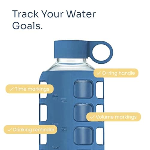 purifyou 40oz / 32oz / 22oz / 12oz Borosilicate Glass Water Bottle with Time & Volume Markers, Silicone Sleeve, Stainless Steel Lid | Reusable Glass Bottle for Water & Juice (22oz Chinese Porcelain) - Thumbnail 3