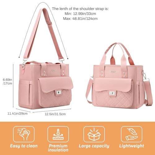 Pink Lunch Box for Women,Insulated Lunch Bag for Adults,Leakproof Lunch Tote Bag Cooler for Work,Picnic,School,Party - Thumbnail 5