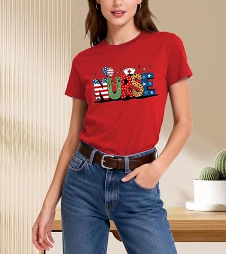 HARESEN 4th of July Nurse Shirt Women- Patriotic Nurse Shirts American Flag T-Shirt Nurses Inspirational Tee - Thumbnail 3