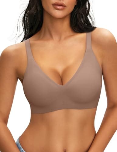 NIASOUL Women's Wireless Push Up Bra Seamless Deep V Bralette No Underwire Comfortable Supportive Bra Coffee - Image 1