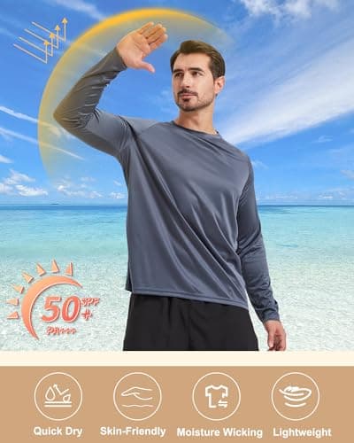 Long Sleeve Shirts for Men - Quick Dry Moisture Wicking UV UPF Sun Protection T-Shirts for Fishing Workout Swim B-White - Thumbnail 4