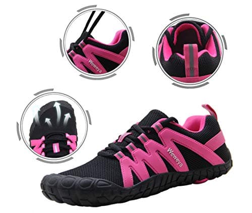 Weweya Women's Barefoot Shoes for Women Workouts Wide Width Shoes Minimalist Road Running Shoes Outdoor Beach Yoga Volleyball Cycling Shoes Cross Training Trainer Black Hot Pink US Size 8 8.5 - Thumbnail 2