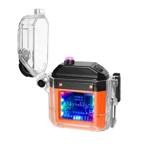 Waterproof Arc Lighter, Dual Arc Flameless Plasma Lighter with C-Type Charging Cord and Cord, LED Power Indicator, Electric Lighters for Indoor and Outdoor Camping and Cooking, IP56(Orange)
