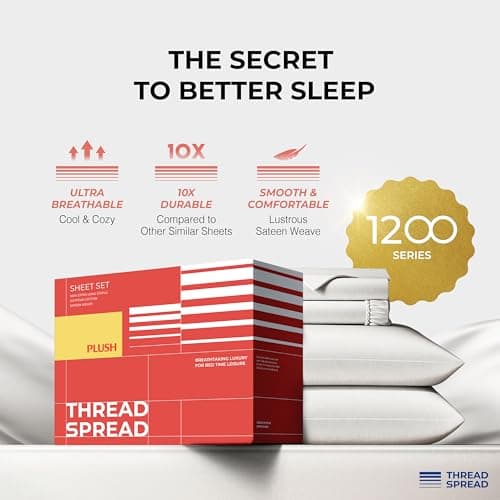 THREAD SPREAD 100% Egyptian Cotton Queen Sheets Set - 1200 Series Plush Collection Luxury Egyptian Cotton Sheets Queen Size Deep Pocket (4 PC, Light Grey), Soft, Cooling, Sateen Weave Sheet Set - Thumbnail 5