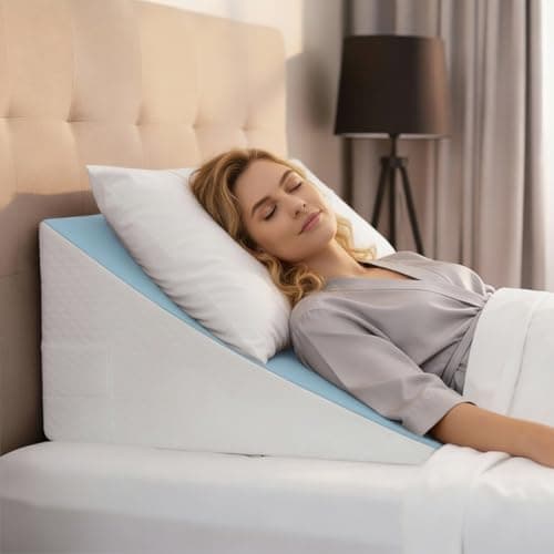 DeerFable [2026 New 12" Memory Foam Wedge Pillow for Sleep Apnea, Sleeping, Acid Reflux Relief, Snoring, Dual Sided Cooling & Warm Fabric Triangle Pillow Wedge for After Surgery, Back, Leg - Blue