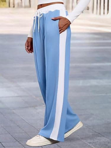 Bellcoco Wide Leg Sweatpants Women High Rise Color Block Sweat Pants Spring Summer Clothes 2026 Teen Girl Baggy Jogger Sweatpant with Pockets, Blue, M - Thumbnail 3
