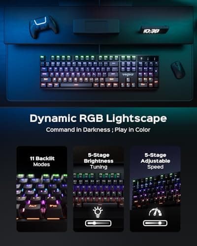 wegear Mechanical Gaming Keyboard with Blue Switch, 104-Key Full Size RGB Backlit Wired Keyboard（11 Modes, Anti-Ghosting, Double-Shot ABS Keycaps, Lighted Computer Key-Board for PC Windows-Black - Thumbnail 3