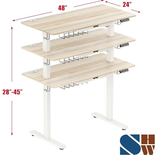 SHW 48-Inch Electric Height Adjustable Standing Desk with Drawer, Memory Preset and Cable Management Tray, Maple - Thumbnail 3