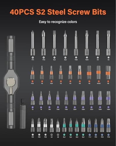 42 in 1 Magnetic Screwdriver Set, Ratchet Screwdriver Set, DIY Multi Bit Magnetic Drive Set with Detachable Ratchet Handle, Portable Compact Repair Tool Kit for Furniture Computer Bicycle, Orange - Thumbnail 2
