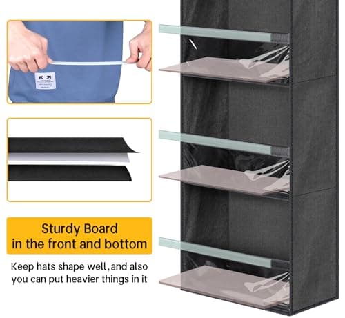SLEEPING LAMB Narrow Door Hat Organizer for Baseball Caps, Baseball Hat Rack for Closet/Wall Hold 40 Hats Storage Holder Clear Hat Display (Black) - Thumbnail 4