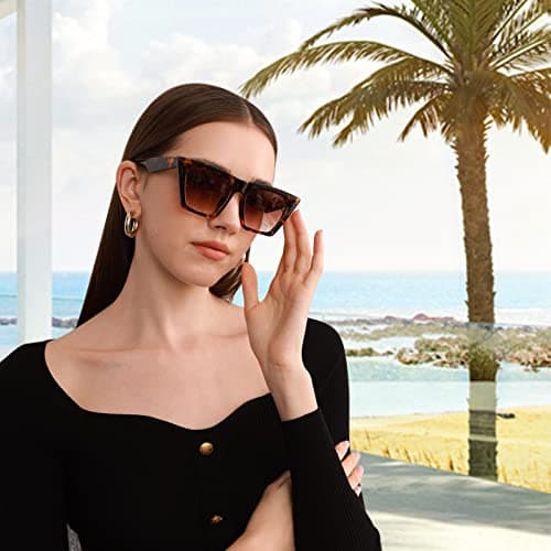 Square Cat Eye Sunglasses for Women - Trendy Vintage Style Shades with UV400 Protection, Fashionable and Cute Retro Eyewear for Ladies (Black/Tortoise) - Thumbnail 2