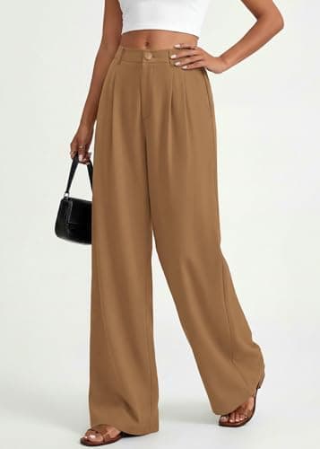 KIRUNDO Dress Pants Women 2026 Summer Polka Dot Palazzo Wide Leg Trousers Flowy Business Casual Slacks for Work with Pockets(Khaki, Small) - Thumbnail 6