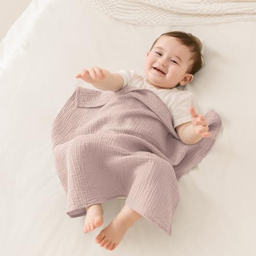 Susurration Muslin Burp Cloths Baby Washcloths 100% Cotton Burp Cloths Baby Girl 5 Pack, Absorbent and Soft Cloth Diapers 23.6 * 23.6 inch, Baby Girl Newborn Essentials-Pink Star - Thumbnail 3