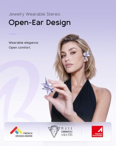 REAL YOUNG H700 Open-Ear Earbuds for Women, Elegant Dragon Wing Jewelry Design, Lightweight Wireless Headphones with Comfortable Earhook, Stylish for Daily Wear, Deep Bass Sound, Ideal Gift for Her - Thumbnail 2