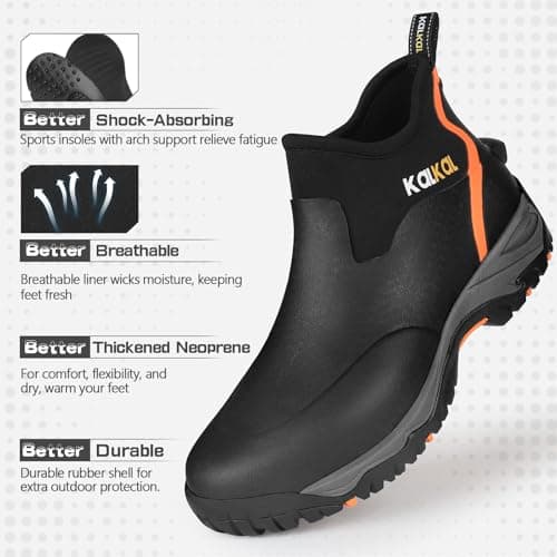 Kalkal Men's Rubber Boots, Waterproof Ankle Rain Boots, Insulated Working Booties with Comfortable Sports Sole, Outdoor Mud Boots for Yard Chore (Black,Size9) - Thumbnail 5