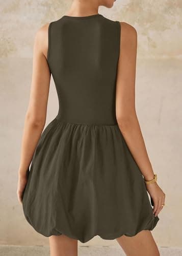 KIRUNDO Summer Bubble Dress for Women 2026 Casual Mini Spring Bodycon Cocktail Dresses Sleeveless Drop Waist Sundress Beach(Dark Khaki, XX-Large) - Thumbnail 2
