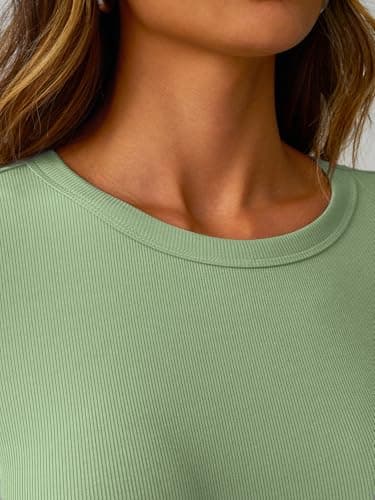 GKBK Womens Long Sleeve Ribbed Tops Fitted Stretch Casual Crewneck Basic Tee Shirts Tight Layering 2026 Fall Fashion Outfits Light Green - Thumbnail 5