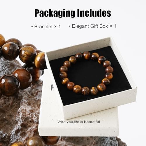 PNNY AMDA Natural Gemstone Bracelets: Handmade Unisex Tiger's Eye 8MM Beaded Stretch Bracelet - Energy Healing and Protection SL-BS-TIG10MM - Thumbnail 6