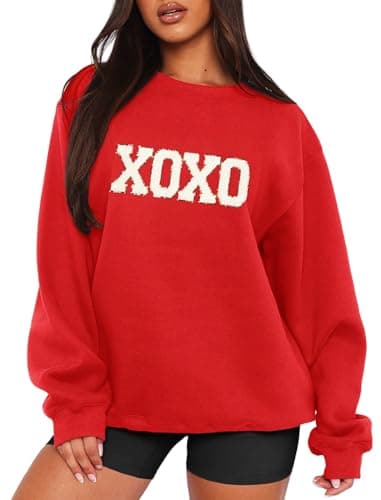MAPICK Oversized Sweatshirt for Womens Crewneck Letter Printed Sweaters Tops Embroidered Chenille Shirt(Red,XX-Large) - Image 1