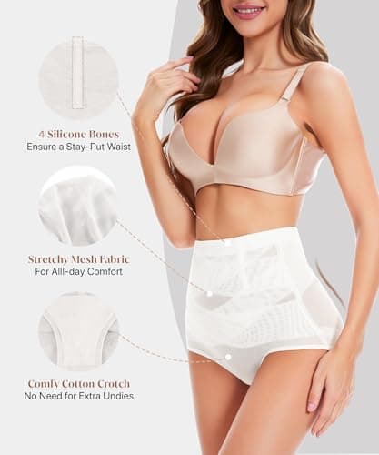 GYDEK Shapewear for Women Tummy Control Panties High Waisted Body Shaper Panty Girdle Seamless Shapewear Underwear-White - Thumbnail 4