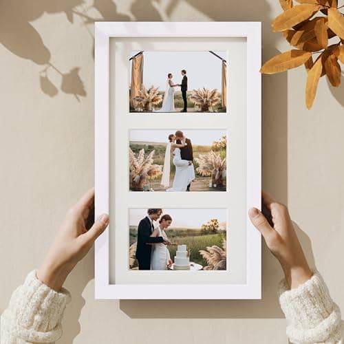 Vittanly 8x14 Picture Frames Collage Wall Decor, Displays 3Pcs 4x6 Pictures with Mat or 1Pcs 8x14 without Mat, Collage Picture Frame for Horizontal or Vertical Display, White, 1 Pack - Thumbnail 2