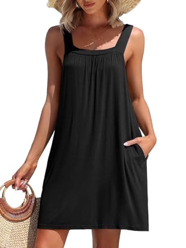 Charmo Bathing Suit Cover up for Womens Beach Cover Ups Ruched Swimsuit Coverups Sleeveless Bikini Coverups Swimwear Loose Casual Night Dress Black S - Image 1