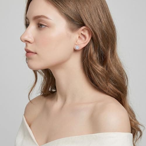 Lyniuoy Moissanite Studss For Women Men Sparkle Cubic Zirconia 18K White Gold Plated 925 Sterling Silver Hypoallergenic Flat Back Stud Gifts For Women Wife Girlfriend 11.0mm 5.0ct X2 - Thumbnail 3