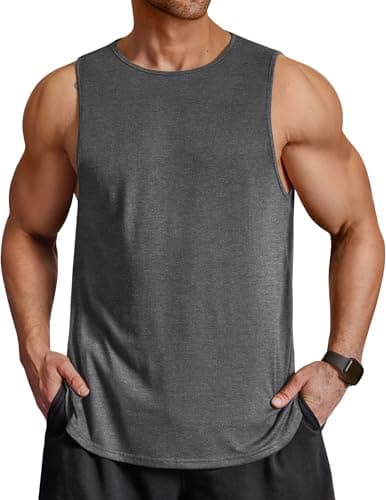 COOFANDY Men Muscle Gym Tee Shirts Big and Tall Tank Tops Sleeveless Athletic Shirts for Mens Sleeveless Quick Dry Shirt Soft Dark Grey - Image 1