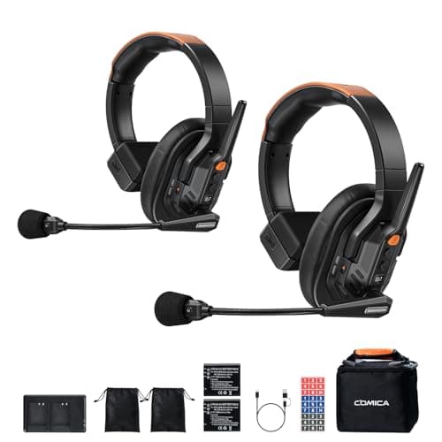COMICA Seekcom S1 Wireless Intercom Headset System, 2.4GHz Full-Duplex Communication Headsets with 500m/1640ft Range, Noise Reduction, One-Key Broadcasting & Talk Modes for Live Show, Events (2 Sets) - Image 1