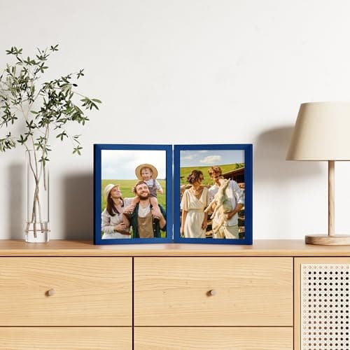 decorUhome Double 8x10 Picture Frame Vertical, Engineered Wood Bifold Photo Frame with Plexiglass for Tabletop Display, 8x10, Royal Blue - Thumbnail 2