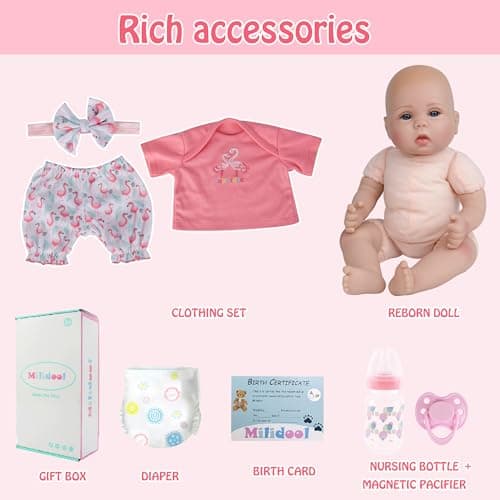 Milidool Realistic Reborn Baby Dolls Girl - Realistic Baby Dolls Girl Real Looking 18 inch Doll with Soft Poseable Body, Lifelike Newborn Baby Doll, Kids Gift for 3+ Years Old - Thumbnail 5