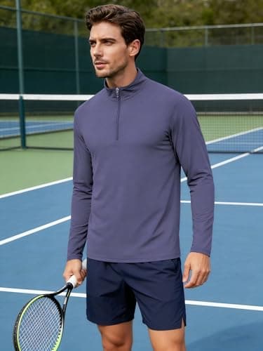 Mens Quarter Zip Pullover Long Sleeve Shirts UPF 50+ Sun Protection Wicking Moisture Quick Dry Lightweight Golf Workout Gym Running Fishing Casual Athletic Tops Purple XL - Thumbnail 3