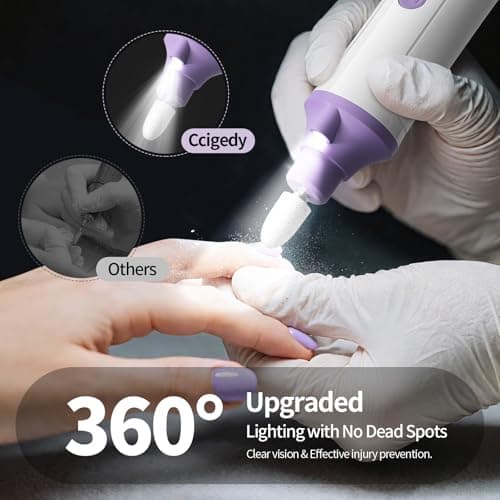 Ccigedy Electric Nail Drill, Professional Cordless Nail File Sander with LCD & Lamp, Rechargeable Toenail Grinder for Women, Manicure Pedicure Kit for Thick Toenails Acrylic Gel Dip Powder Nails - Thumbnail 4