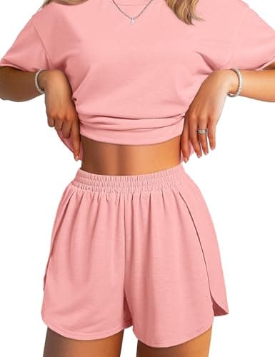 JUSTFASHIONNOW Womens Split Short Bamboo Viscose Pajama Sets Pink Summer 2 Piece Short Sets Comfy Lounge Sets Soft Pjs Sleepwear(Pink,Large) - Image 1