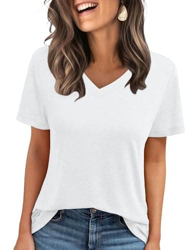C.O.Z.Y Short Sleeve T-Shirts V Neck T Shirts for Women Light Weight Casual Summer Top Outfit Clothes 2025 White S - Image 1