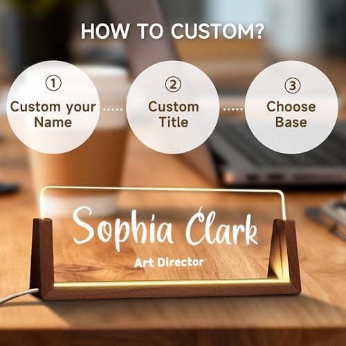 Custom Desk Name Plate Personalized with Wood LED Light Base, Office Acrylic Nameplate for Men Dad Father, Personalized Office Desk Accessories Decor, Boss Executive Name Sign. - Thumbnail 5