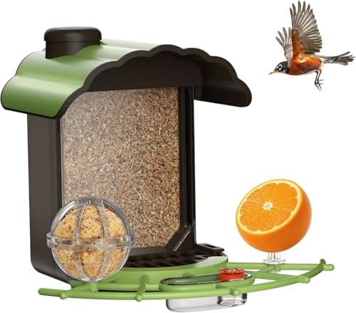 Centvicam Wild Bird Feeders for Outdoors: Humming Bird Feeder with 4 in 1 Food Tray, 2L Large Capacity, Easy Mount, Suitable for Finch, Cardinal, Safflower and Other Birds, Gift for Birdlovers - Green - Image 1