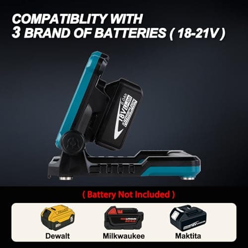 MASSNOVA 4000LM 25W Cordless Work Light Compatible with Dewalt, Makita and Milwaukee 18-21V Power Battery, Brightness Adjustable, Flicker Free (Battery Not Included) - Thumbnail 5